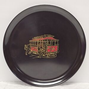 Couroc By Monterey San Francisco Cable Car Round Dark Brown Tray 10.5" VTG MCM